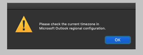 check current Microsoft Outlook timezone regional configuration