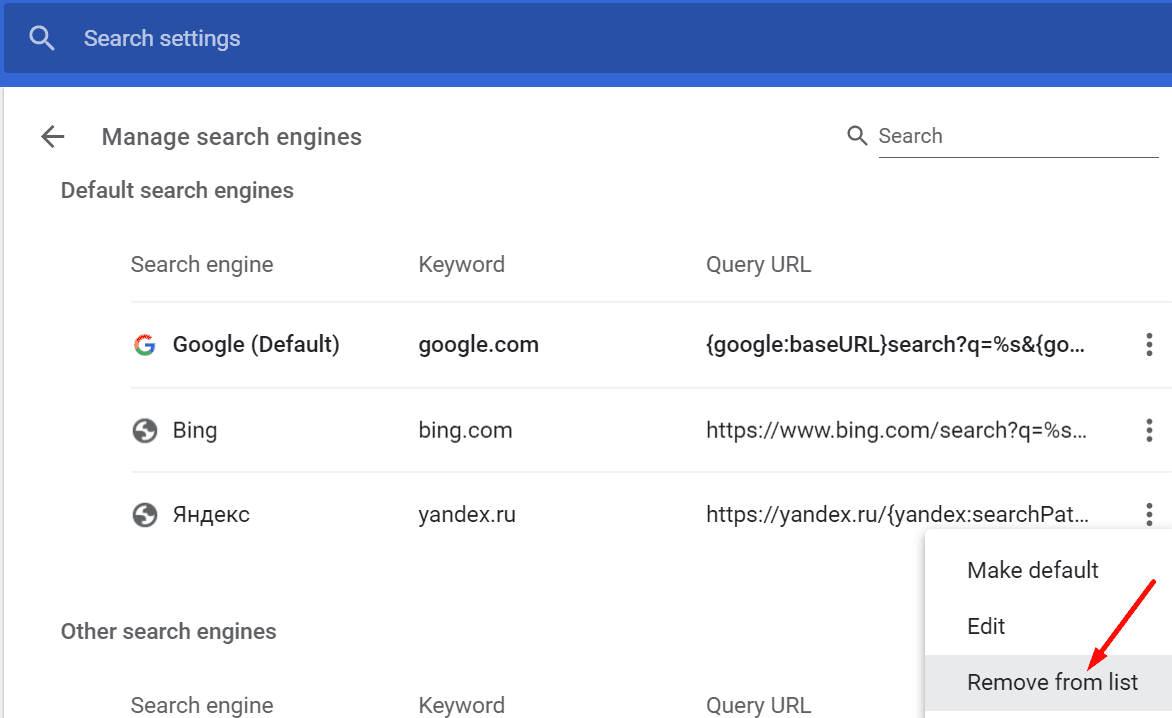 chrome manage search engines