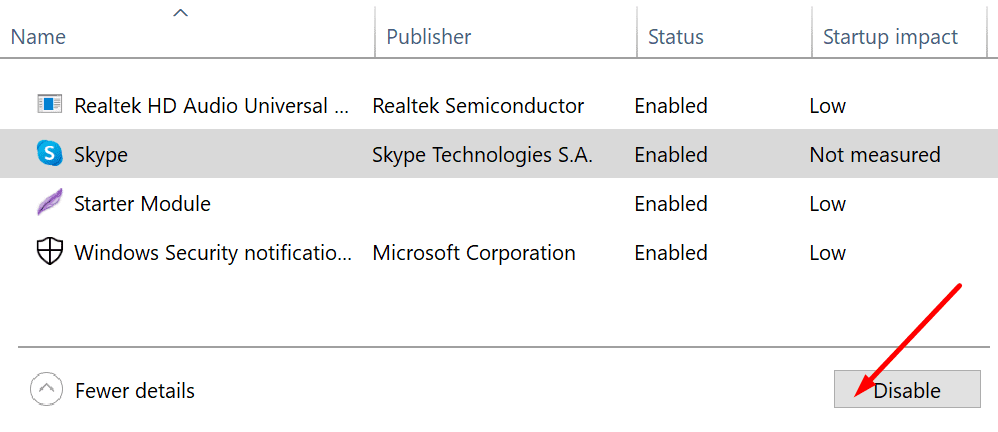 disable startup items task manager