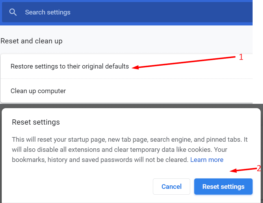 restore settings to their original defaults
