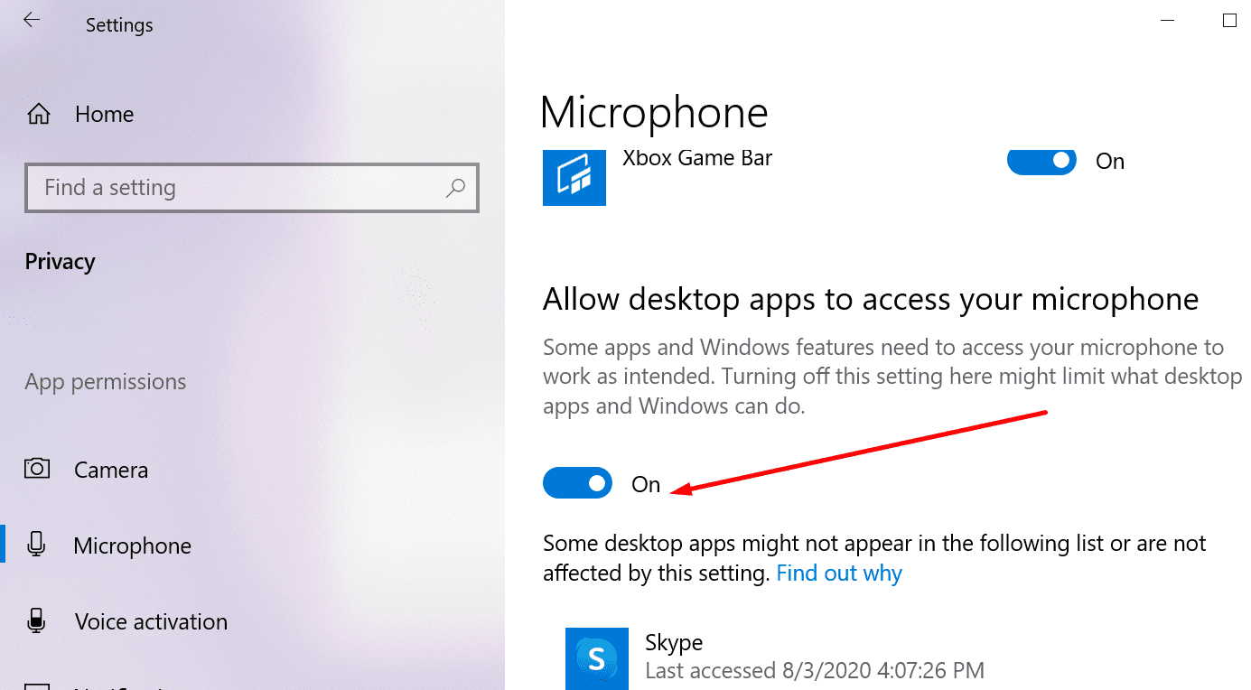 windows 10 privacy settings desktop apps microphone access