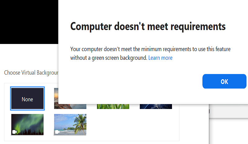 zoom computer does not meet requirements virtual background