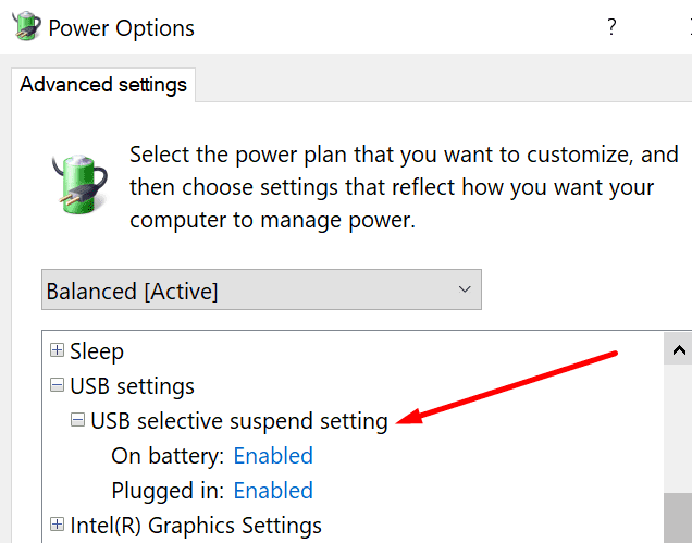 USB selective suspend setting