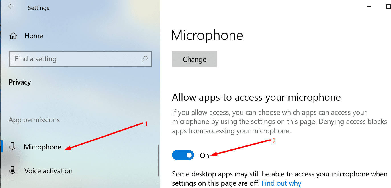 allow apps to access microphone windows 10