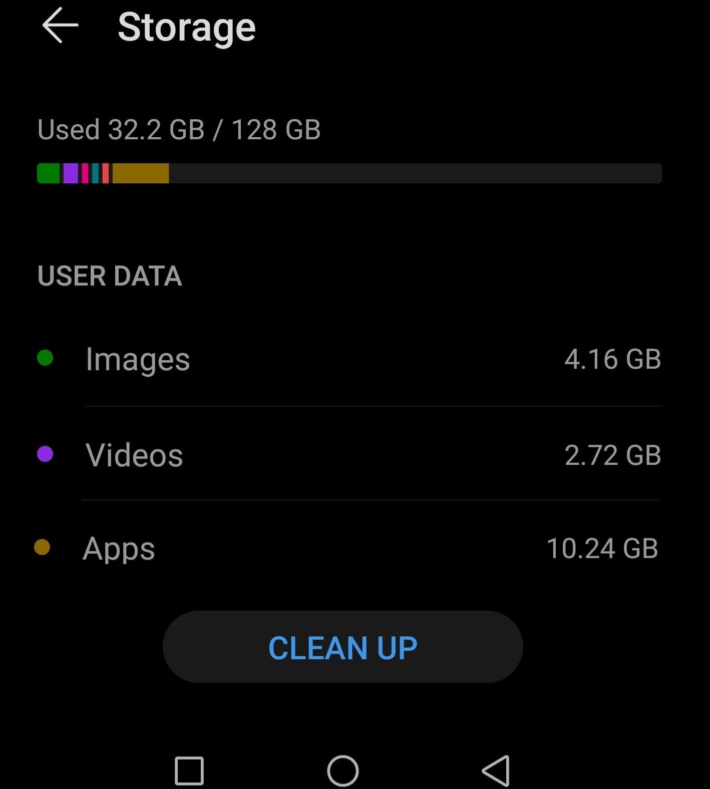 android storage clean up button