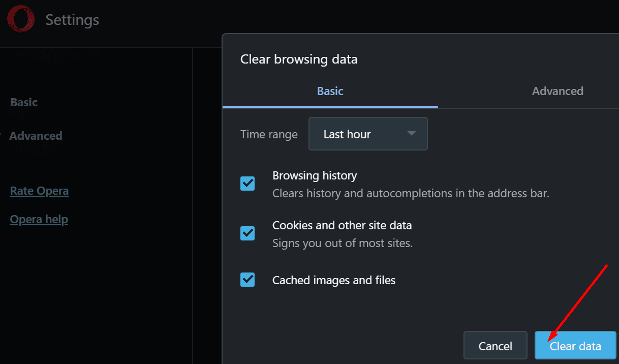 clear browsing data opera browser