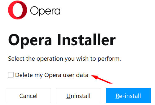 delete my opera user data