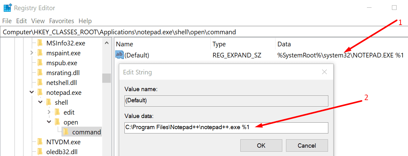 edit notepad command key registry editor