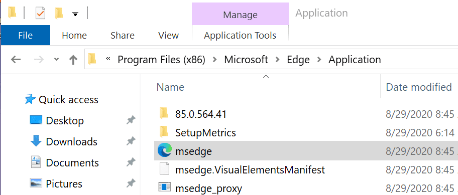 microsoft edge application executable file