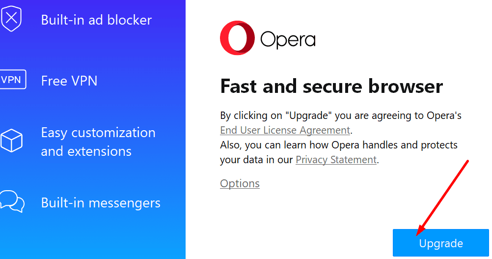 opera upgrade button