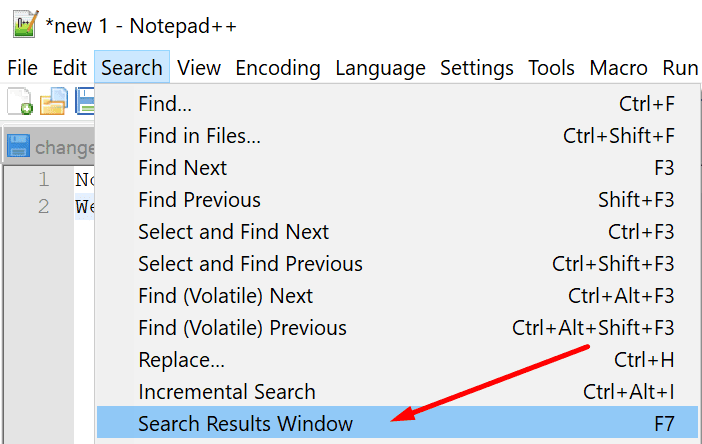 search results window notepad++