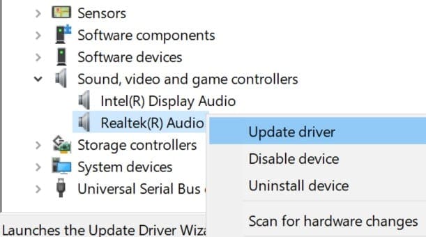 update audio driver windows 10
