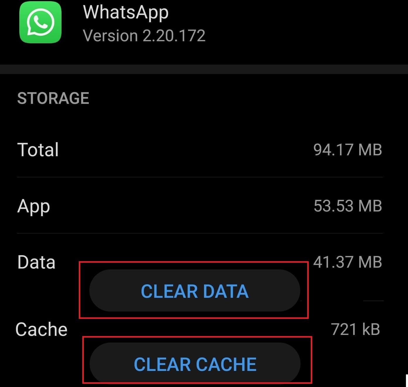 whatsapp clear cache