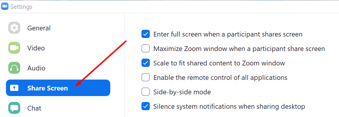 zoom share screen settings