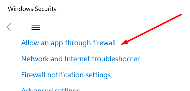 Allow an app through firewall