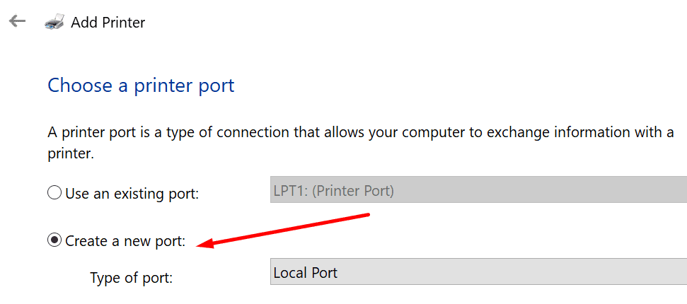 create a new printer port