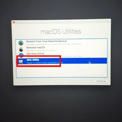 disk utility highlighted