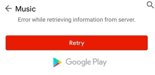 google play music error retrieving information from server
