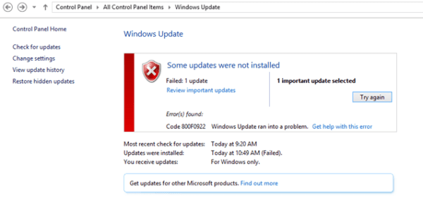 Fix Windows 10 Update Error 800F0922