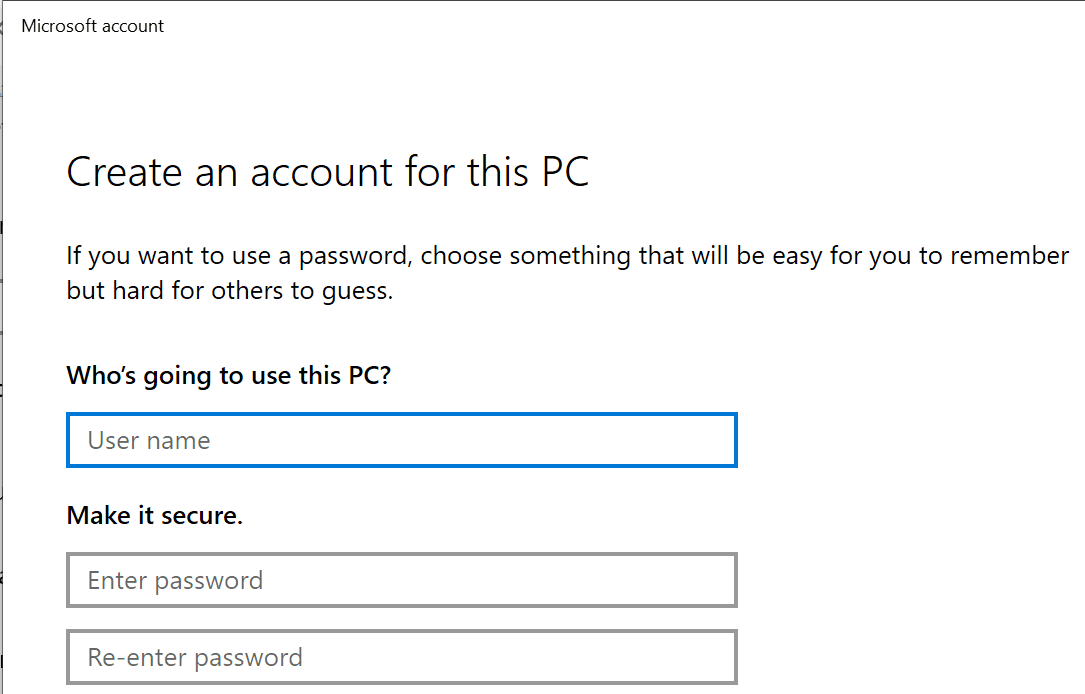 create new user for this pc