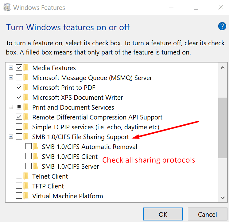 enable sharing protocols windows 10