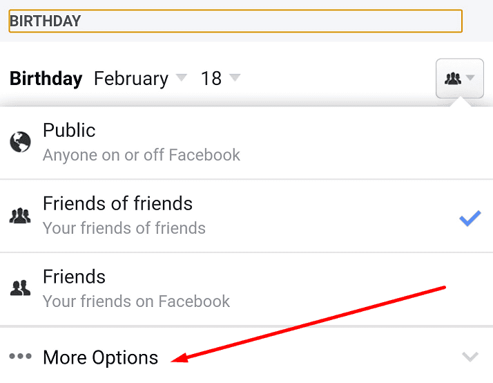 facebook birthday more options
