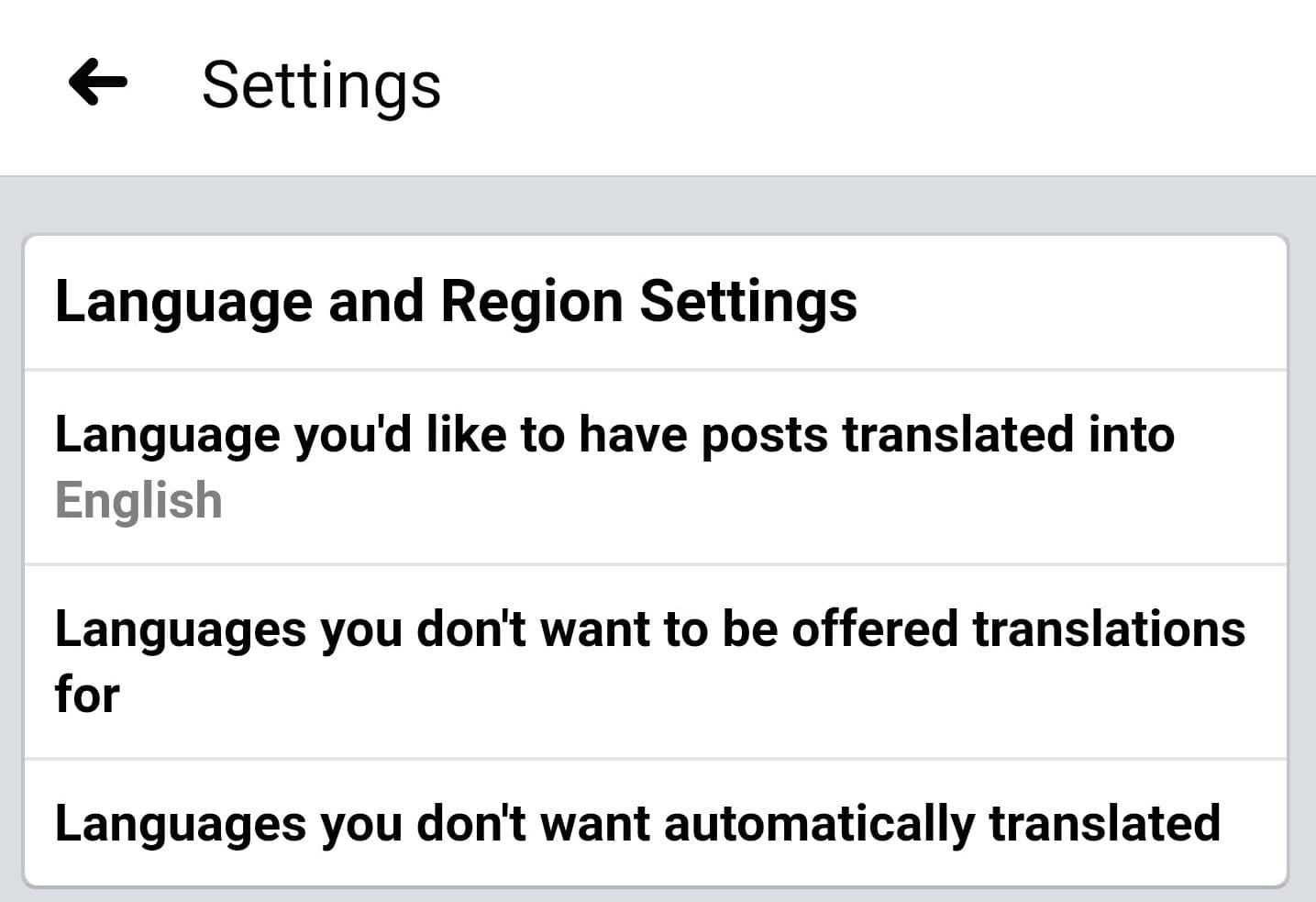 facebook languages you don't want to be offered translations for