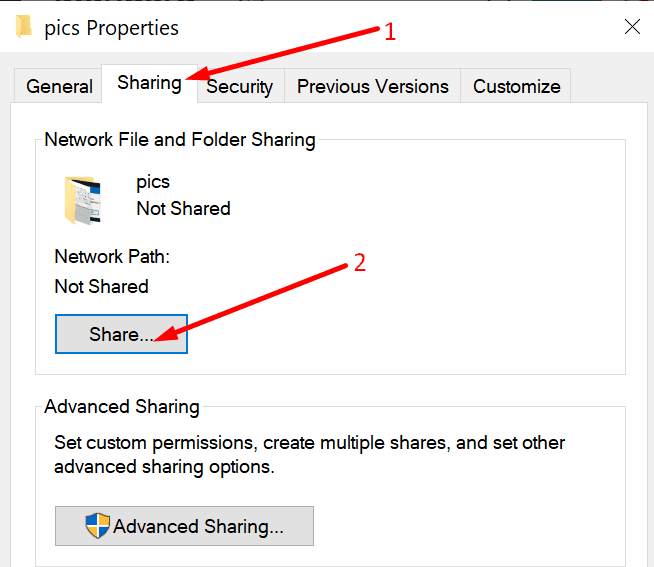 folder sharing options