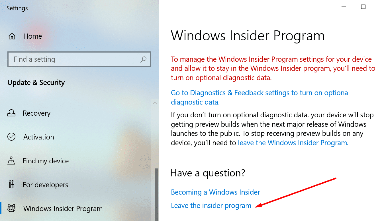 leave windows insider program