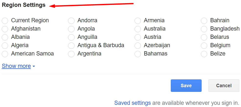 region settings google maps