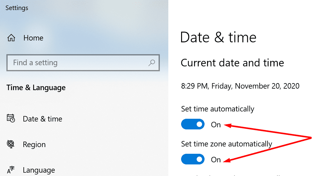 set date time automatically windows 10