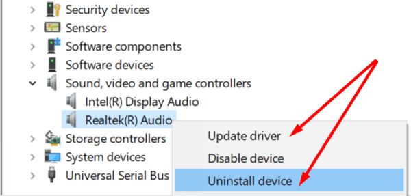 update uninstall audio driver
