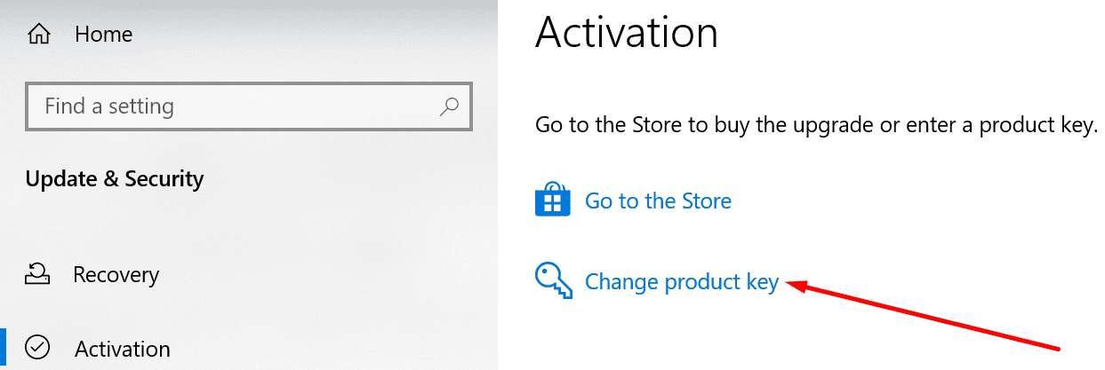 windows 10 activation change product key