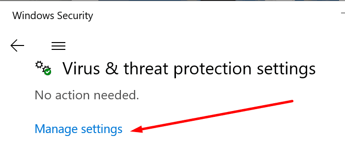 windows security virus and threat protection manage settings