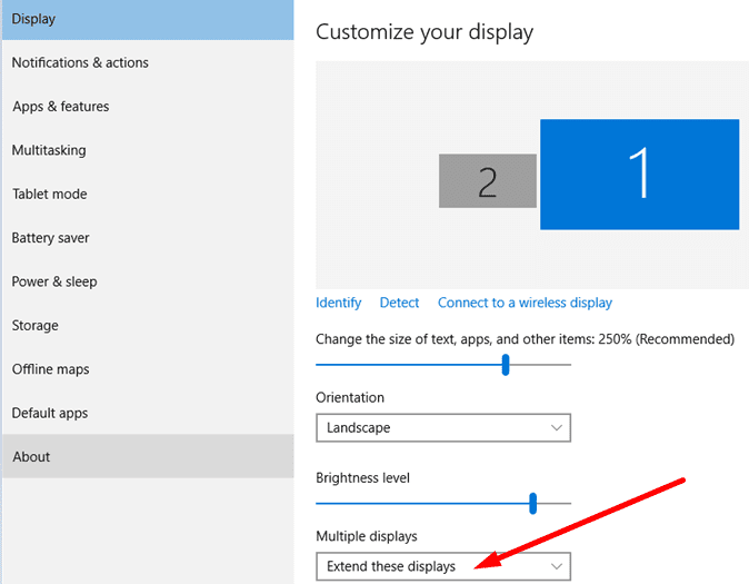 Extend these displays windows 10