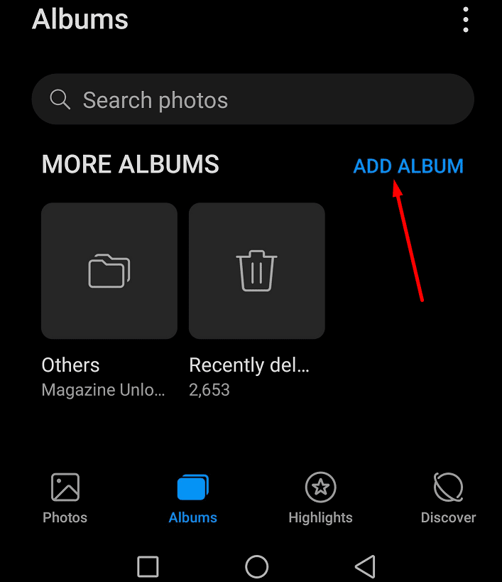 add new album gallery android phone