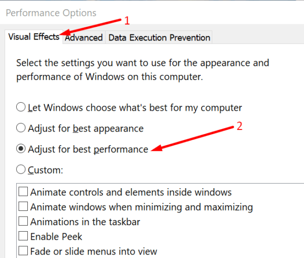adjust visual effects best performance