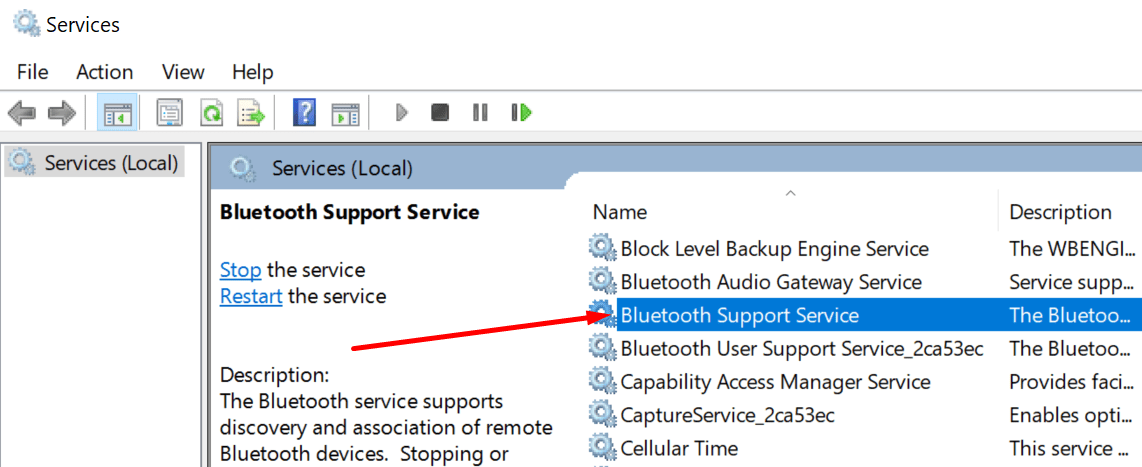 bluetooth support service windows 10
