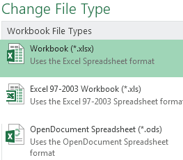 change excel file type