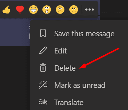 microsoft teams delete received chat message