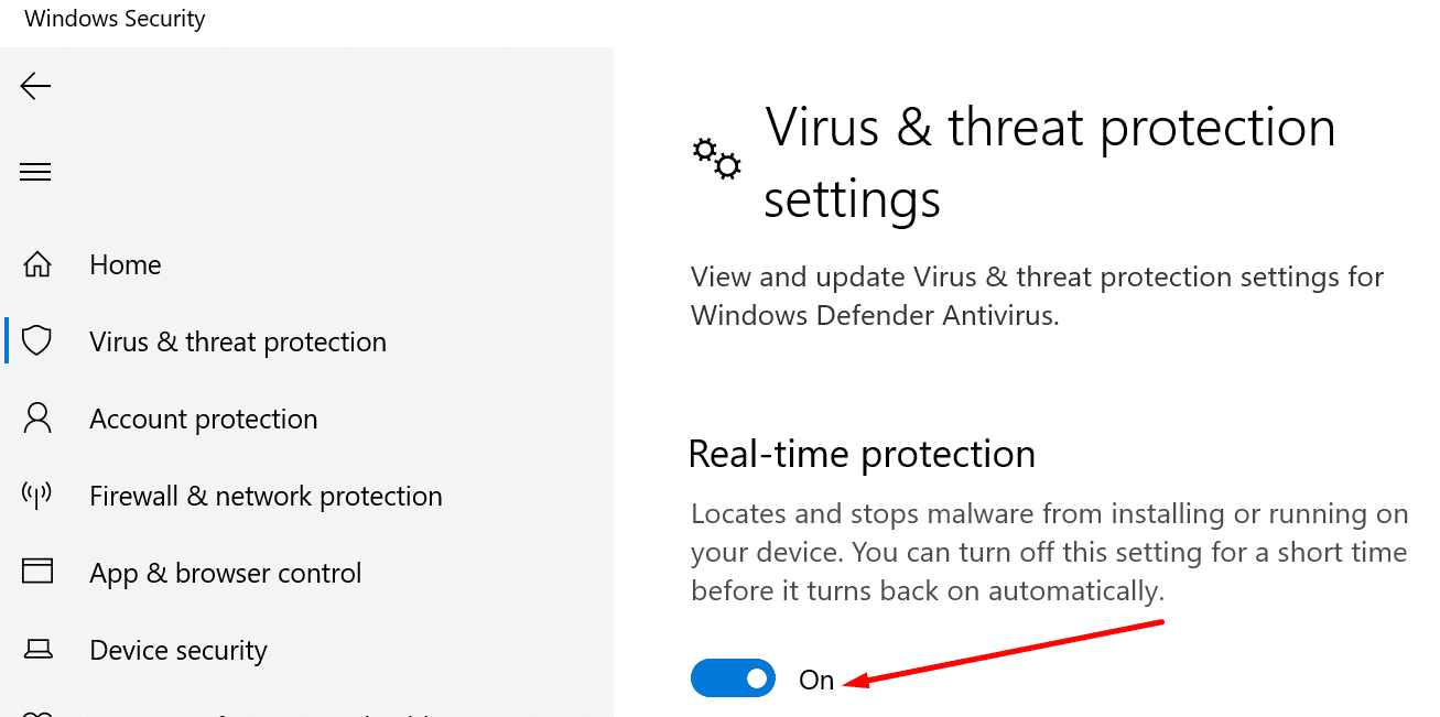disable real-time protection windows security