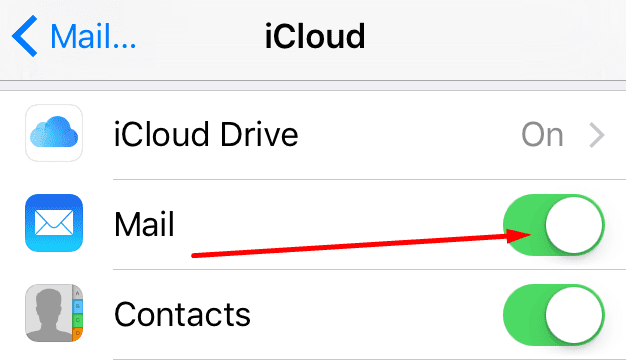 enable disable mail iphone