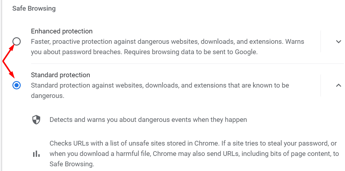 enable safe browsing chrome