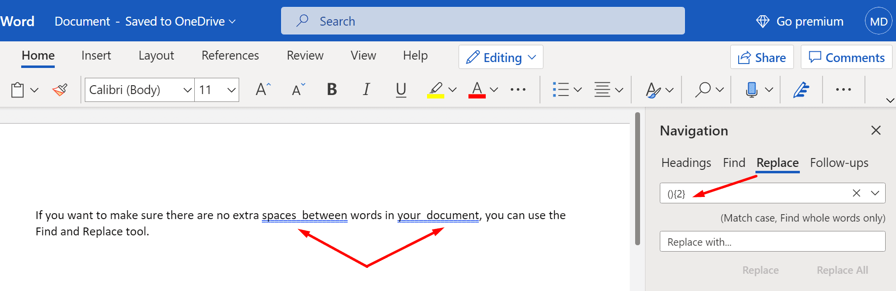 adjusting spacing between words in word