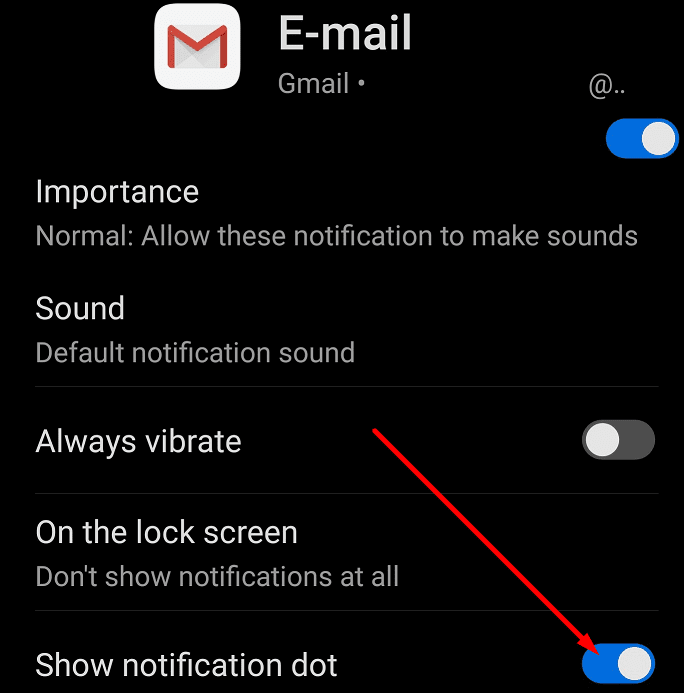gmail show notification dot