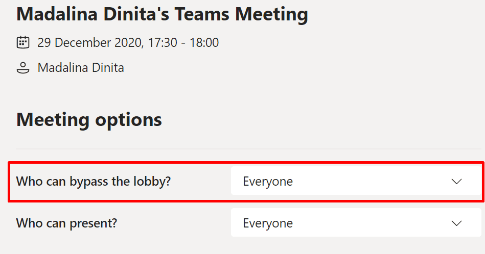 ms teams meeting settings bypass lobby