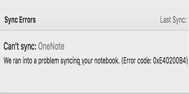 fix onenote sync error 0xe40200b4