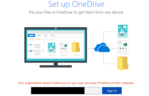 organization does not allow you to sync personal OneDrive on computer