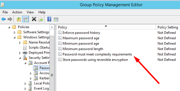 política de grupo de complejidad de contraseña