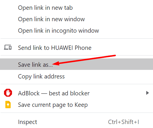 save link as google chrome
